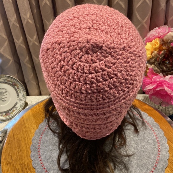 Handmade Crochet Hat Beanie -XL/L - Pink/Pink Sparkly - Pretty in Barbie Pink! - Picture 4 of 9